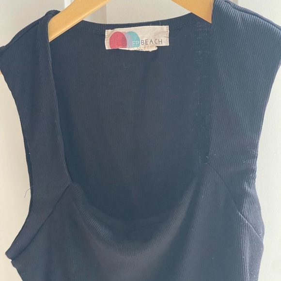 Free People Beach Square Neck Black Cropped Ribbed Daphne Tank Black Top XS - Picture 4 of 8
